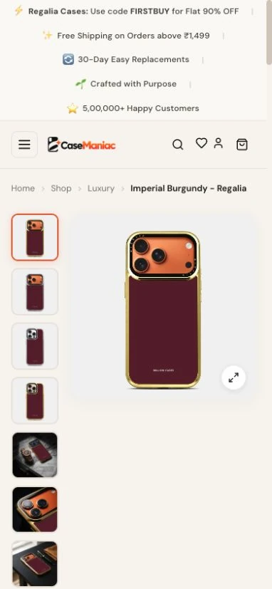 Actual Case Maniac product gallery on a mobile screen